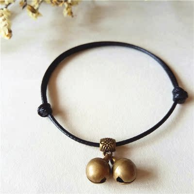 手工复古森女甜美可爱手链双铃铛手绳脚链女闺蜜情侣流行饰品礼物