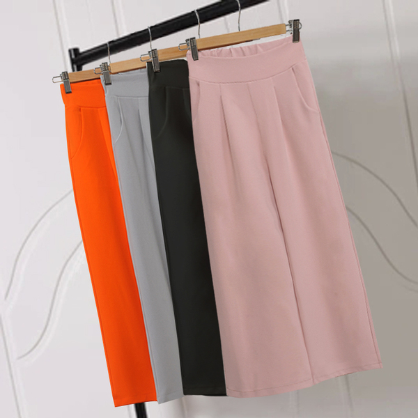 阔腿裤女九分裤高腰大脚裤韩版大码宽松紧休闲七分阔脚裤子薄款夏