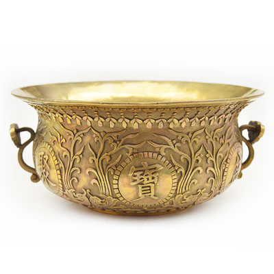 包邮开光纯铜招财进宝聚宝盆铜香炉 招财开运纳祥 铜聚宝盆送元宝