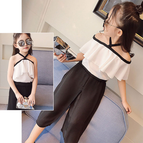 儿童夏装女童套装2017新款大童雪纺阔腿裤女孩11时髦13岁两件套潮