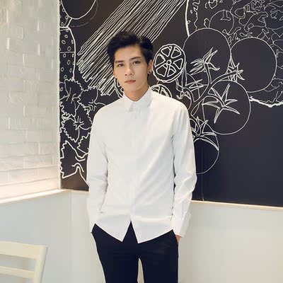 白色衬衫男长袖韩版 秋冬商务休闲职业装青少年工作服装 纯色修身
