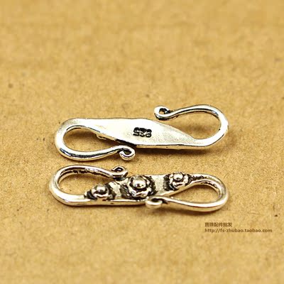 t925纯银 泰银 diy银饰配件 复古花纹 搭扣 手链 项链 脚链 s扣