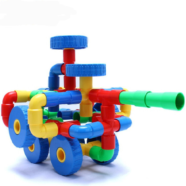 塑料管状拼装积木 管道积木幼儿园水管早教益智拼插管玩具带车轮