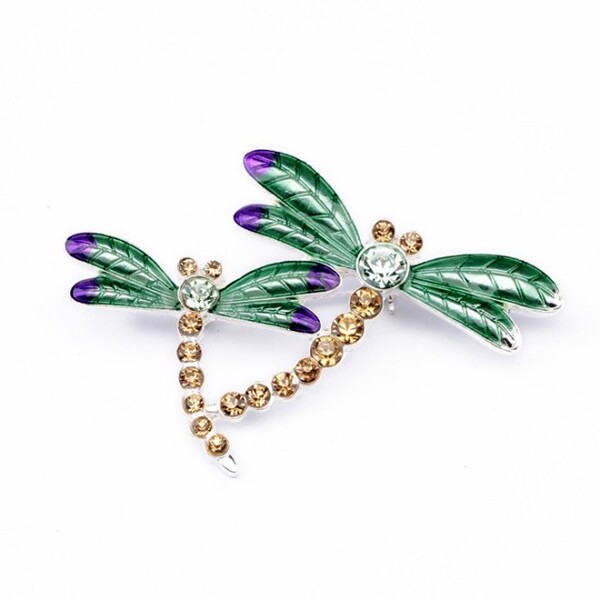 欧美外贸原单首饰品 时尚个性墨绿色蜻蜓 宝石 彩釉胸针-淘宝台湾