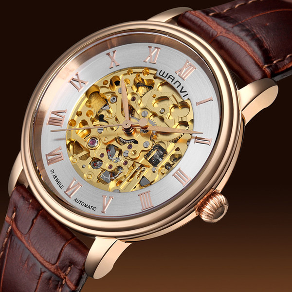 正品手表 wanvi/万维 w577男士镂空机械表精钢全自动机械表