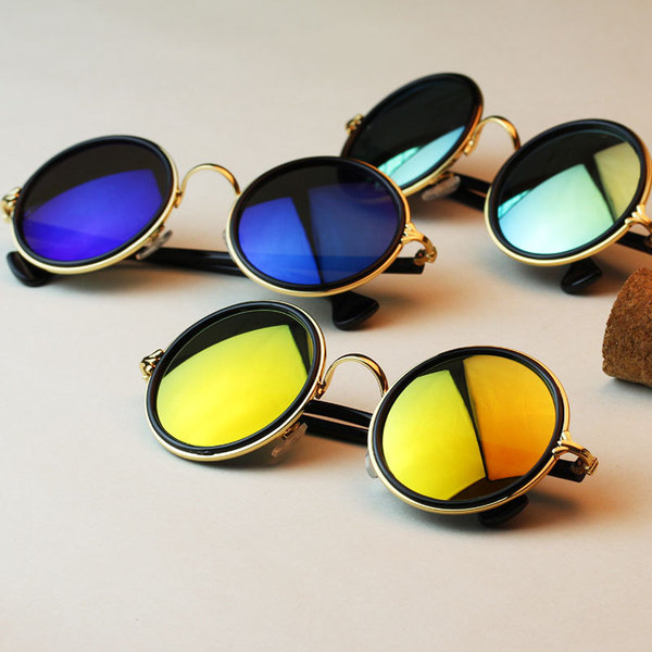 5201圆形复古眼镜炫彩克罗心金属太阳镜女款潮流墨镜蛤蟆镜