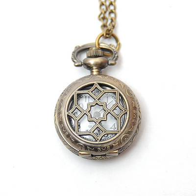 银吉饰 复古雕花怀表宫廷民族风项链表 女士怀表 透明外壳女表