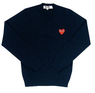 【日本代购】包邮直发正品川久保玲cdg play藏蓝红心v领毛衣女款