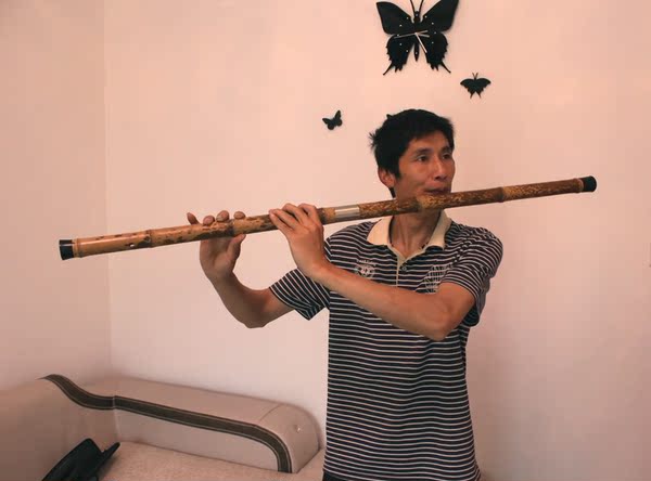 花斑竹系列之贝低音大笛d调 贝大d笛子 竹笛 全长1.29米 双膜孔