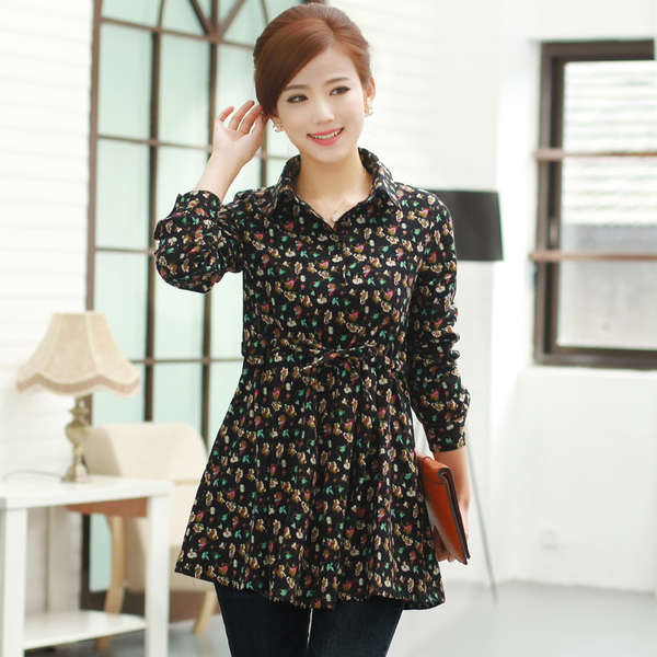 中年女士寸衫长袖棉麻外贸大码女装花衬衣花衬衫女长袖碎花棉宽松