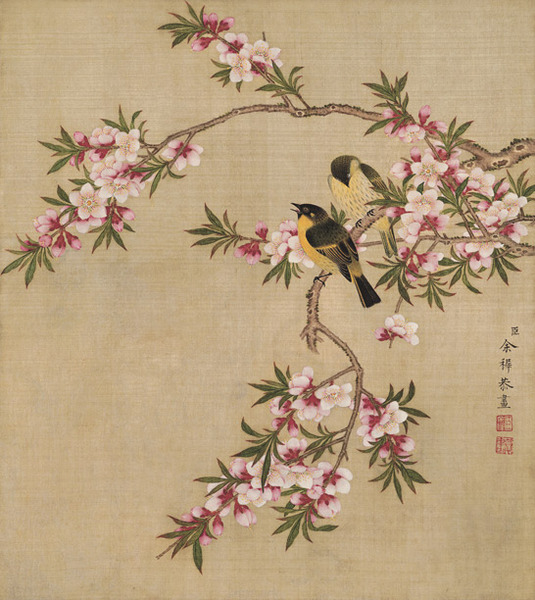 余稚花鸟图 桃花 中式客厅装饰画 经典国画画心