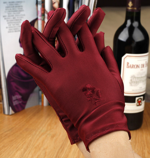 女士夏季短款弹力棉绣花单手套多功能礼仪薄款防晒护