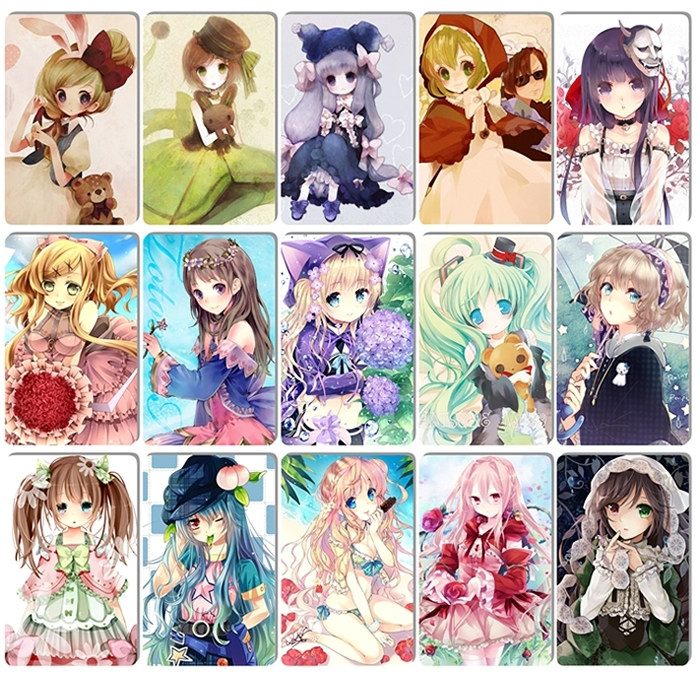 包邮动漫二次元美少女卡贴萌萝莉小红帽poco24插画兔女孩300张/套