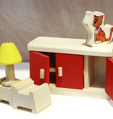 儿童玩具 木制迷你小家具 红色小柜子过家家摆