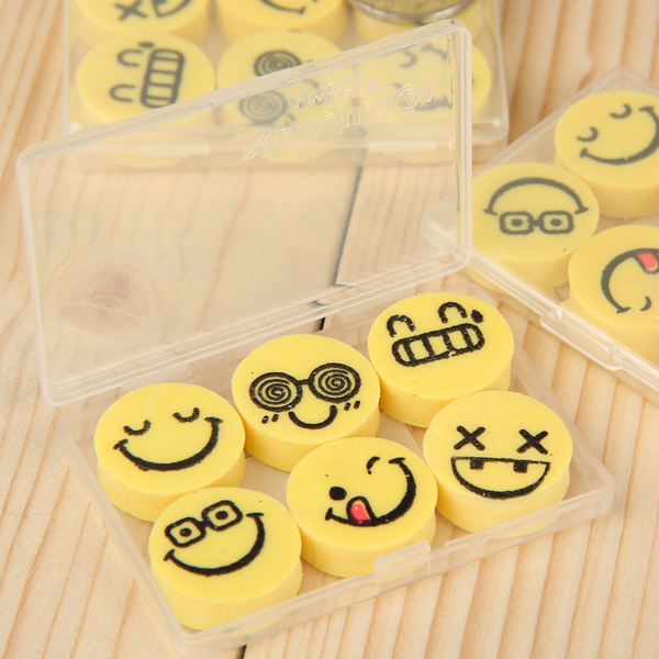 小怪才学生可爱卡通 笑脸圆形超净绘图橡皮擦套装6个盒装礼物奖品
