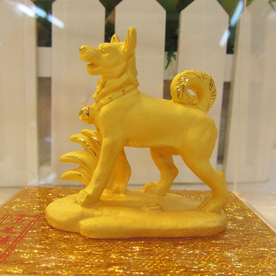 绒沙金小写实狗生日送礼孩子满月24k黄金摆件特价包邮动物金银