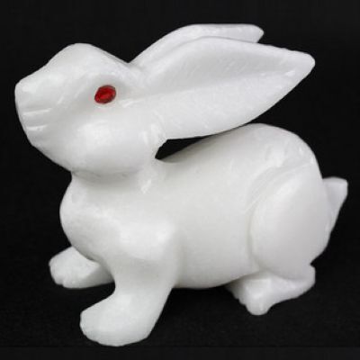 开光汗白玉 玉兔呈祥摆件 生肖兔吉祥物 旺财助事业保平安