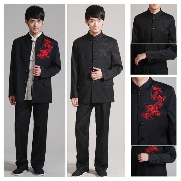 新款咏春男太极服$李小龙中式练功唐装$中山装新郎结婚礼服y150~8