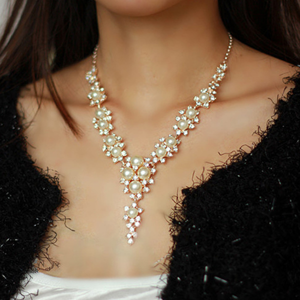 批发新款 韩国夸张珍珠项链女锁骨链配饰 新娘结婚婚纱首饰品配饰