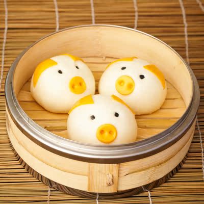 可爱猪头奶黄包(15个装) 猪猪包 小猪包 速冻点心 1.9/只 整箱优