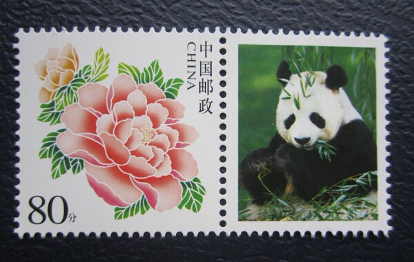 漂亮的面值80分邮票(大熊猫邮票副票 1枚80分花开富贵邮票)