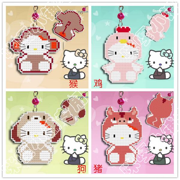 咪嘎十字绣小挂件/钥匙扣/双面绣hellokitty 12生肖系列 猴鸡狗猪