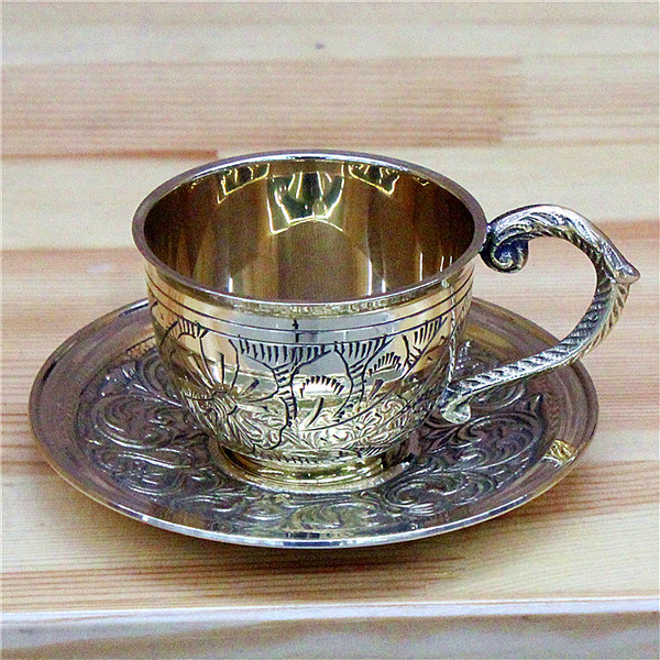 印度进口手工纯铜铜器工艺品茶具手工雕刻铜茶杯养生杯子咖啡杯