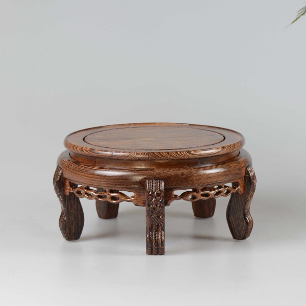 红实木质圆形鱼缸花瓶盆景佛像底座 鸡翅木工艺品摆件木托架 虎登