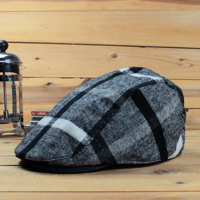 momiton 秋天男士帽子美式休闲格纹贝雷帽 时尚复古前进帽狩猎帽