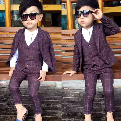 儿童装男童格子西装2015绅士三件套马甲西裤2-3-4-6-7岁小孩秋装