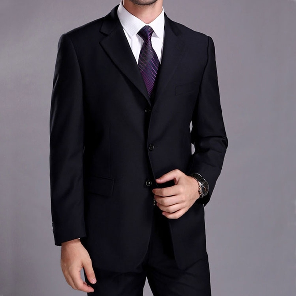 精品男士职业西服套装 三粒扣纯色藏蓝西装职业工装上班工作制服