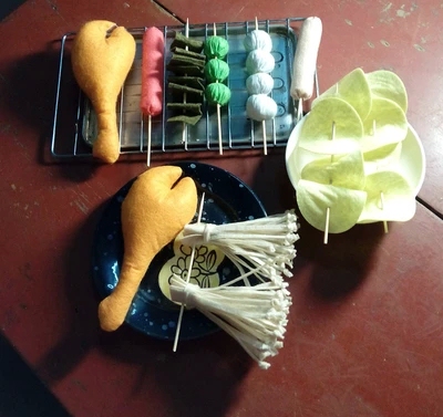不织布布艺烧烤麻辣烫系列 仿真食物过家家 幼儿园教室布置