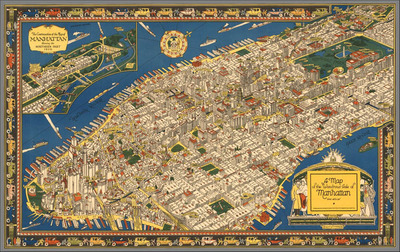 美国纽约曼哈顿艺术地图1926年版 咖啡馆复古