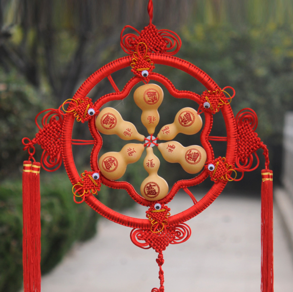 天然葫芦挂件圆盘中国结大葫芦家居办公招财进宝吉祥如意工艺饰品