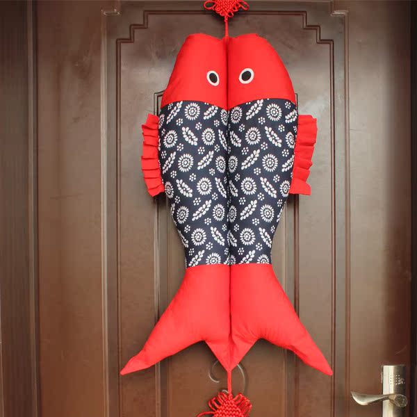 红色金典老粗布鱼中国结挂件客厅婚庆装饰大号双鱼喜庆年年有余