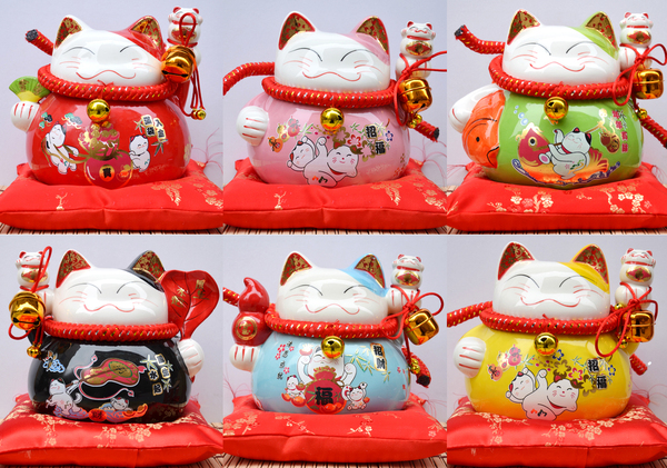 招财猫摆件大号陶瓷存钱罐开业创意礼品日本金色招财猫储蓄罐彩色