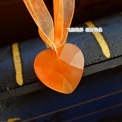 橘色猫眼石爱心吊坠纱巾项链女生短款 首饰品