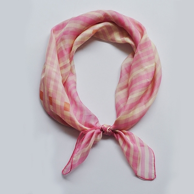 100%桑蚕丝粉色条纹真丝小方巾银行职业小丝巾百搭小领巾发带夏