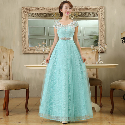伊色调 2016春夏新款婚纱晚礼服结婚蓝绿色长款蕾丝宴会敬酒服秋