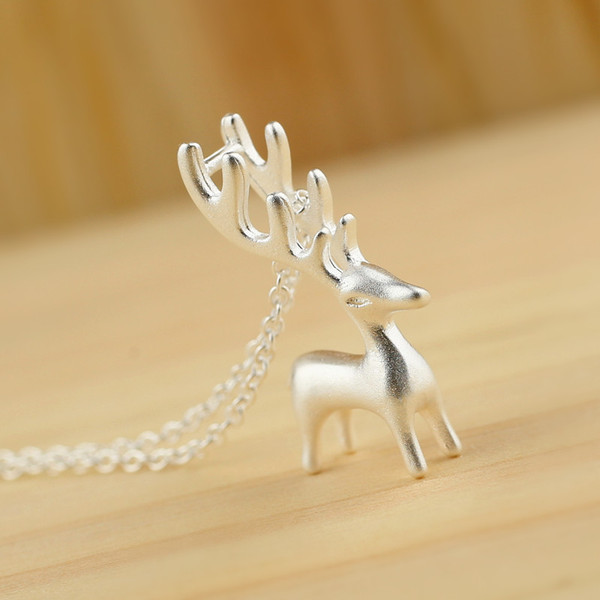 925银项链吊坠女森系甜美可爱麋鹿项链超萌小鹿短款锁骨链