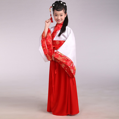 新款儿童古装汉服演出服装花千骨赵丽颖襦裙女童贵妃曲裾舞蹈服夏