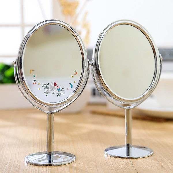 4款韩国圆形椭圆形金属小号镜子台式双面镜化妆镜1:2放大精品批发