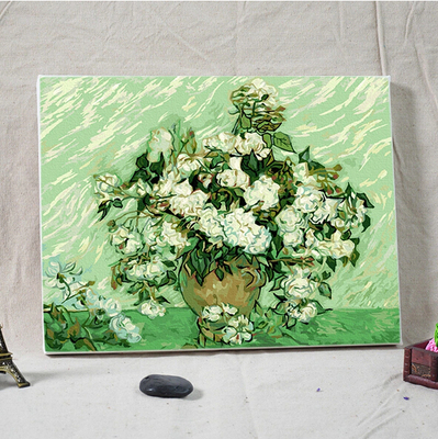 自油自画diy梵高世界名画数字油画 闲暇时自己画装饰画 白玫瑰