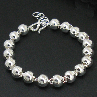 圆珠子 99足银手链 男女情侣纯银手链 粗细佛珠银链子手链银饰品