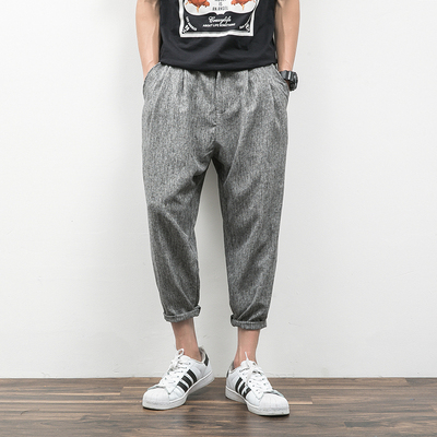 个性男装萝卜裤 夏季新品休闲裤 潮男百搭八分裤 青年宽松8分裤子