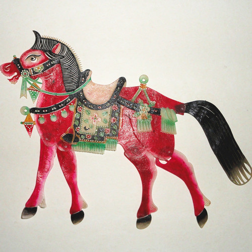 绘影华县手工动感生肖皮影戏教学道具动物小红马带操作杆现货