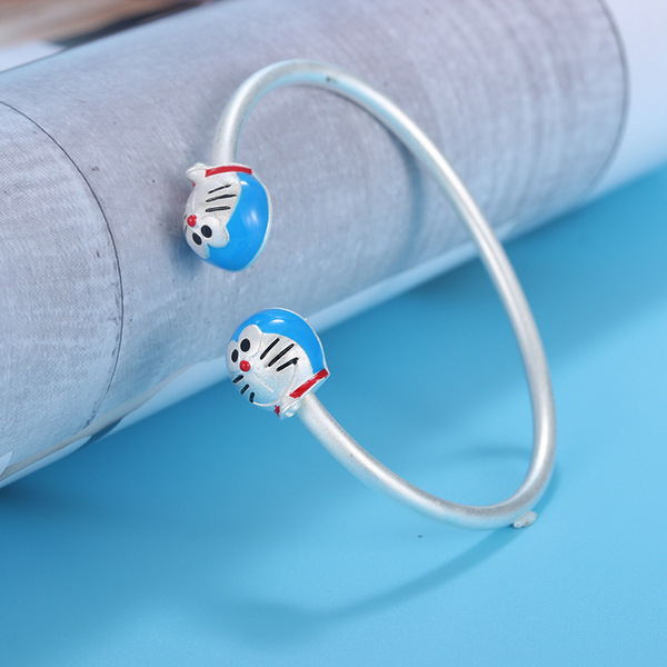 哆啦a梦蓝胖子叮当猫手镯女925纯银甜美可爱学生镯子手环饰品礼物