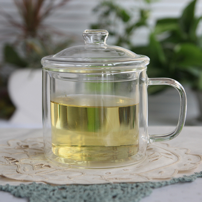 大茶缸 带盖耐热玻璃杯玻璃花茶茶具 双层加厚玻璃 茶杯新品包邮