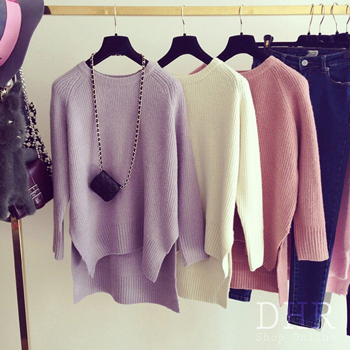 2015 autumn new Korean loose long sections bottoming sweater female long and short in the front split solid sweater