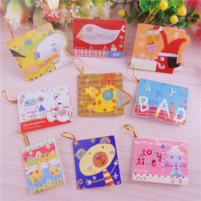 韩国 创意卡通对折带挂绳祝福贺卡 生日小卡片 批发价出售